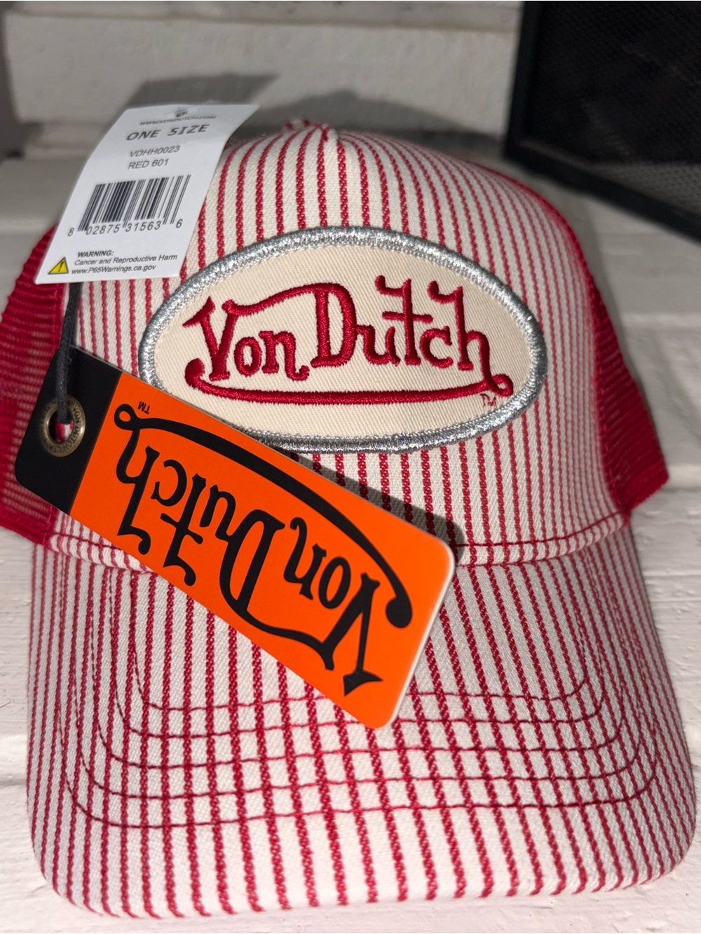 Von Dutch Red & White Pinstripe Trucker Cap